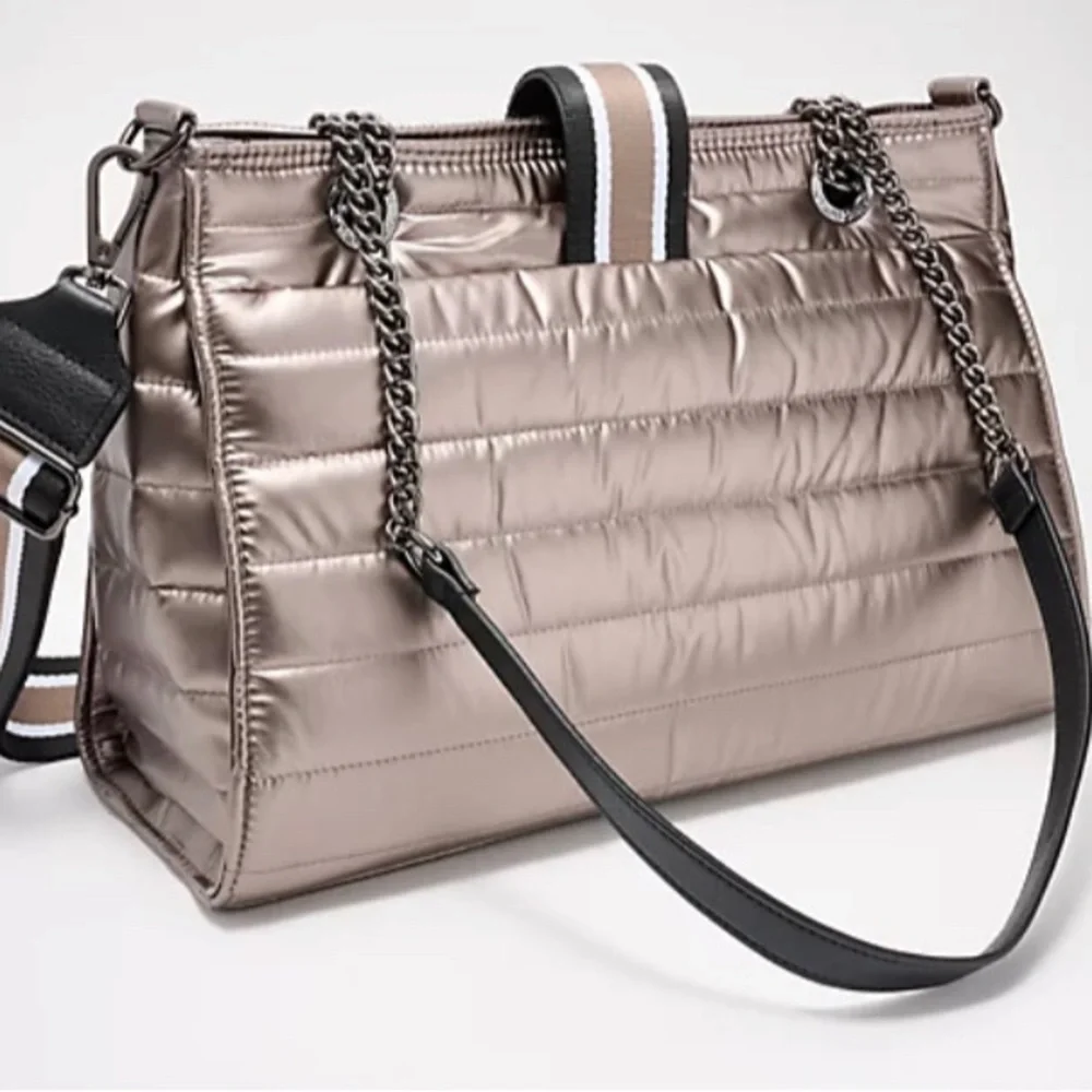 New THINK ROYLN Kennedy Shoulder Crossbody Bag Dark Nude Patent Tan Beige office - Picture 3 of 4